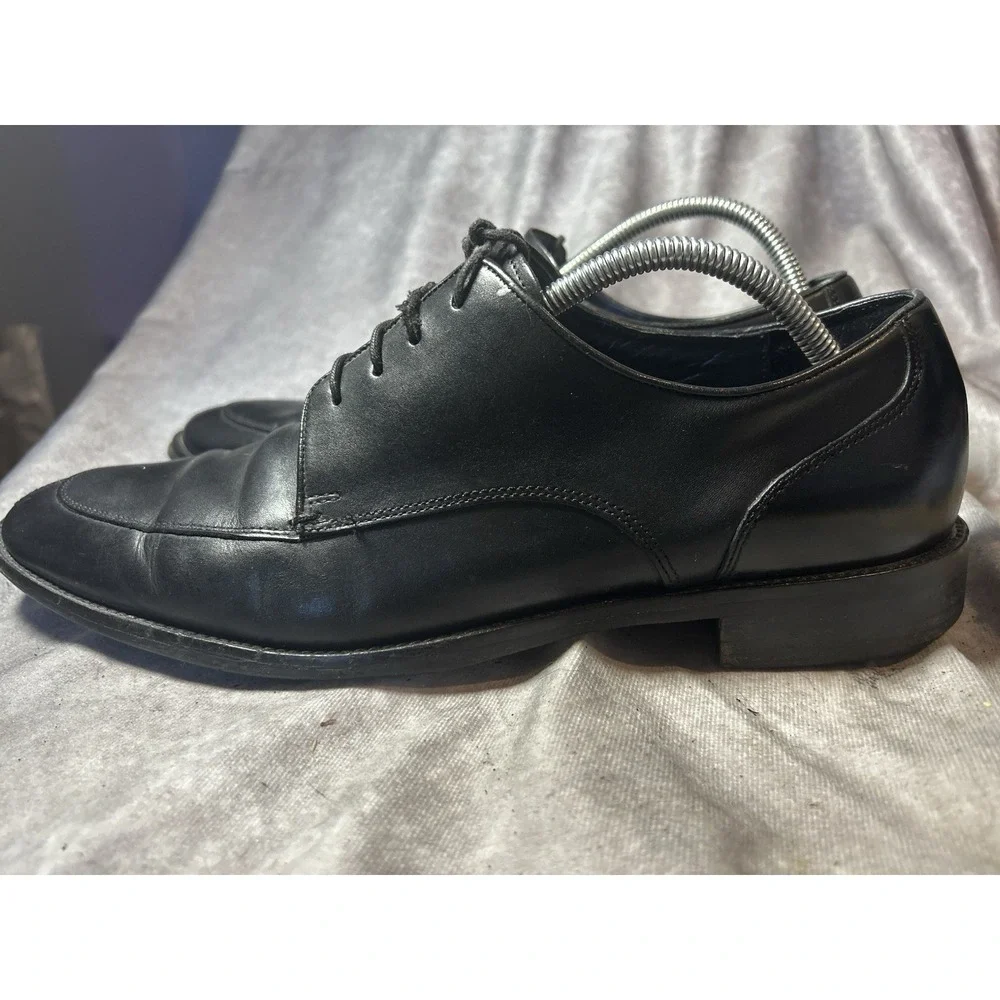 Men's Black Leather Lace Up Oxford Dress Shoes Round Toe Rubber Sole Solid